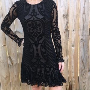 BCBGMaxAzria Long Sleeve Black Velvet Dress NWOT